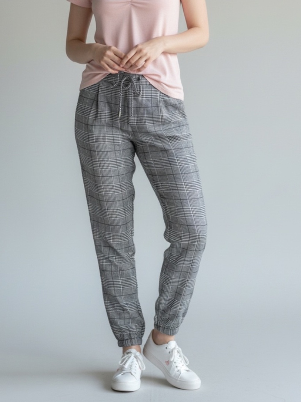 Cato Glen Plaid Drawstring Joggers Black White Check Plaid Knit Pants Medium